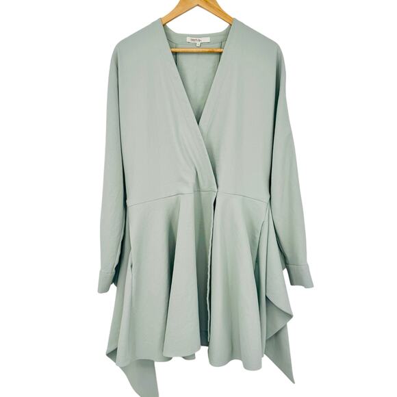 Tibi Womens Chalky Drape Long Sleeve Wrap Mini Dress in Ash Green Size 6 - Picture 11 of 16